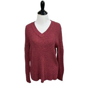 Natural Reflections Women's S Small V-Neck Knit Sweater Red Marbled Yarn Red